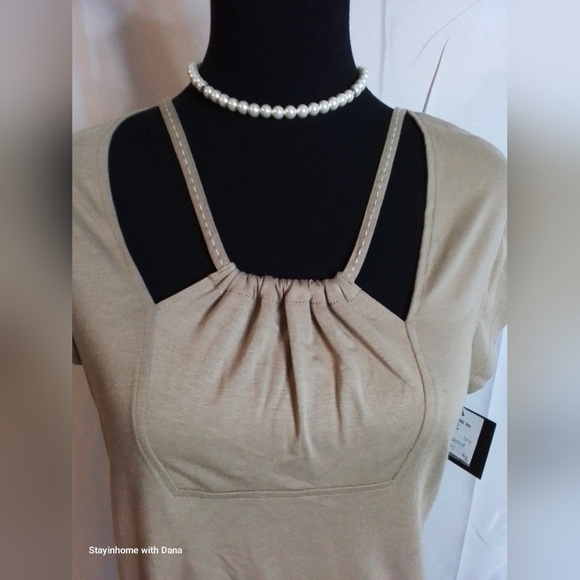 NWT Animale Tan / Nude / Khaki ROCK Short Sleeve Top Shirt Blouse - Picture 2 of 7